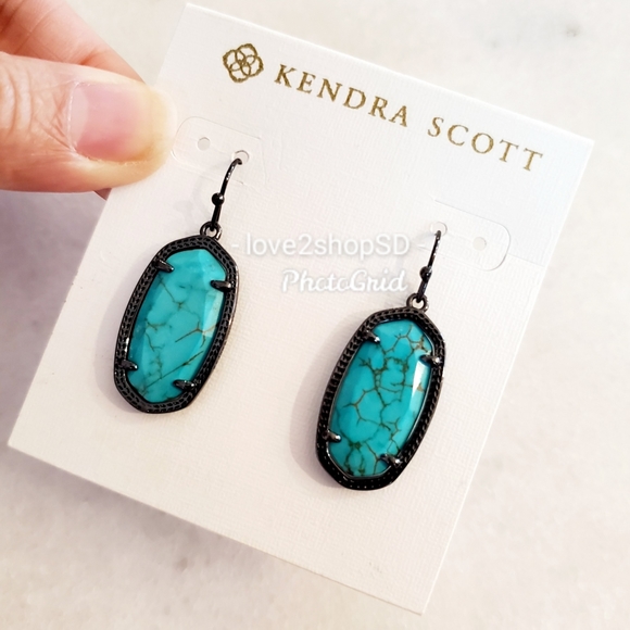 Kendra Scott Gunmetal Turquoise Dani earrings RARE - Picture 3 of 3